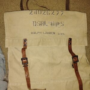 Ralph Lauren Beige Canvas Backpack with Leather Straps